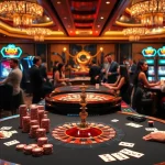 Engaging casino scene with GO8-themed decor, poker chips, and vibrant gaming tables.