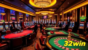 Engaging players at 32win com enjoying blackjack and roulette in a vibrant casino setting.