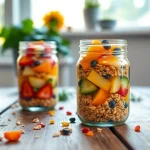 Enjoy a vibrant mason jar breakfast featuring colorful fruits and granola at https://masonjarbreakfast.com.