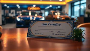 Purchase a car detailing gift certificate displayed elegantly on a wooden desk.