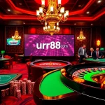 Join exciting games at https://urr88.com/, featuring lively casino tables and a roulette wheel in action.