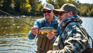 Enjoy Fly fishing lessons near me with an expert in a serene river setting.