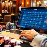 SBOBet online betting scene with poker chips and roulette wheel in an elegant casino setting.