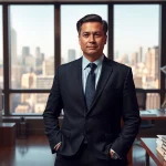 Engaging image of an intellectual property lawyer in a modern office setting, showcasing professionalism.