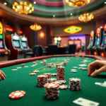 Experience the thrill of MM88 with players enjoying high-stakes poker games at a premium casino table.