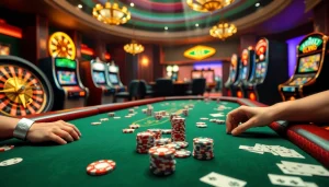 Experience the thrill of MM88 with players enjoying high-stakes poker games at a premium casino table.