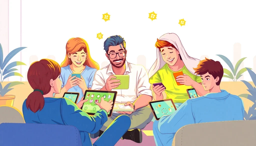 Excited players enjoying the jalwa game across multiple devices, showcasing vibrant digital gameplay.