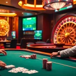 Experience vibrant online gaming with a luxurious casino scene featuring the trang chủ tobet88 poker table.