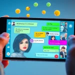 Interactive display of GBWhatsApp on a smartphone, showcasing vibrant chat themes and user engagement in 2025.