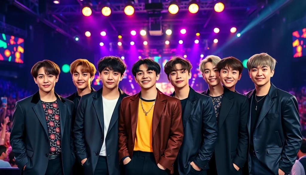 BTS members showcasing their unique personalities in a vibrant concert setting with a lively crowd.