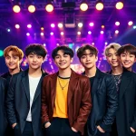 BTS members showcasing their unique personalities in a vibrant concert setting with a lively crowd.