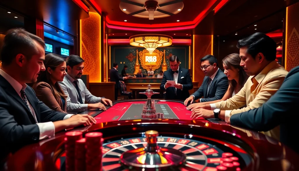 Experience the thrill of RR88 with a dynamic casino table filled with action and excitement.