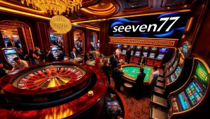 Experience thrilling action at the seven 77 casino table, where vibrant chips and cards create excitement.