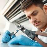 Professional technician performing HVAC repair northsalem in a clean, bright environment