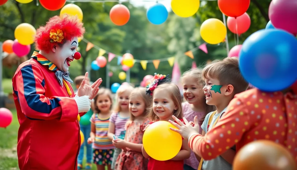 Birthday party entertainers delighting children with magic tricks and face painting.