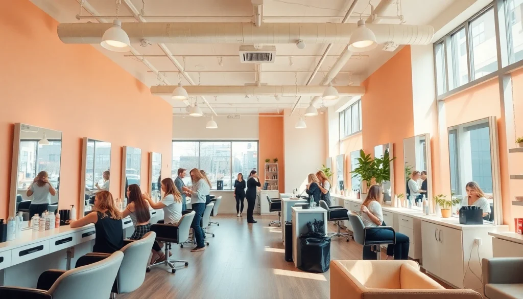 Stylists creating stunning hairstyles at a salon de coafura with modern decor.