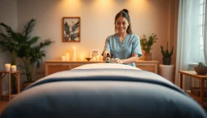 Relaxing home 출장안마 service setup with professional therapist and calming ambiance.