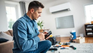 HVAC repair north salem technician efficiently repairing a unit in a modern home environment.