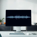 Generate realistic AI Voice audio waveforms in a modern workspace.