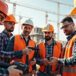Engaged workers demonstrating careers in construction on a vibrant building site.