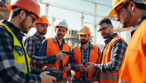 Engaged workers demonstrating careers in construction on a vibrant building site.