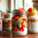 Creative breakfast ideas in jars on https://masonjarbreakfast.com, showcasing colorful fruits and healthy toppings.