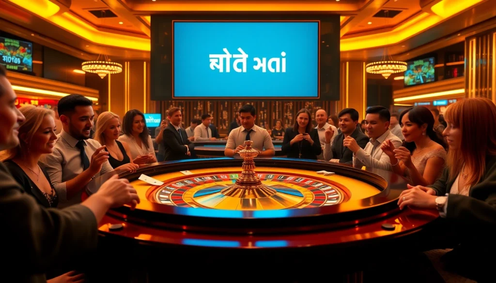 Enjoying an exciting game of רמי אונליין roulette at a luxurious casino table with vibrant lighting.