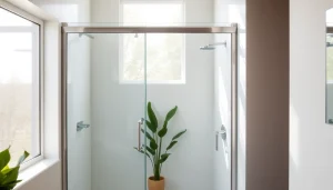 Installing a sliding door shower screen in a stylish bathroom with modern decor.