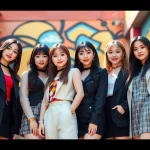 blackpink members posing confidently in a vibrant urban mural backdrop.