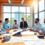 Engaged professionals in a construction association meeting discussing plans and strategies.