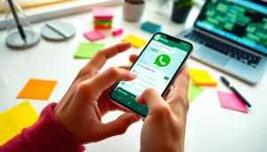 Explore the unique features of the GB WhatsApp app displayed on a smartphone in a modern workspace.