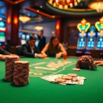 Engage in high-stakes poker at rik vip, surrounded by colorful chips and glowing slot machines.