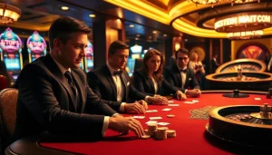 Experience high-stakes action at mm88 com with a luxurious casino poker table setting.