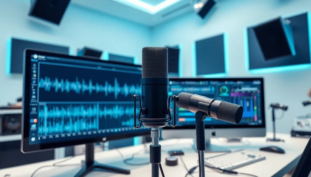 Generate AI Voice using advanced technology in a professional audio studio setting.