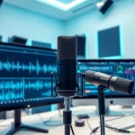 Generate AI Voice using advanced technology in a professional audio studio setting.