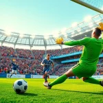 Engaging scene of a goalkeeper in action during โปรแกรมบอล วันนี้, showcasing excitement and skill in soccer.