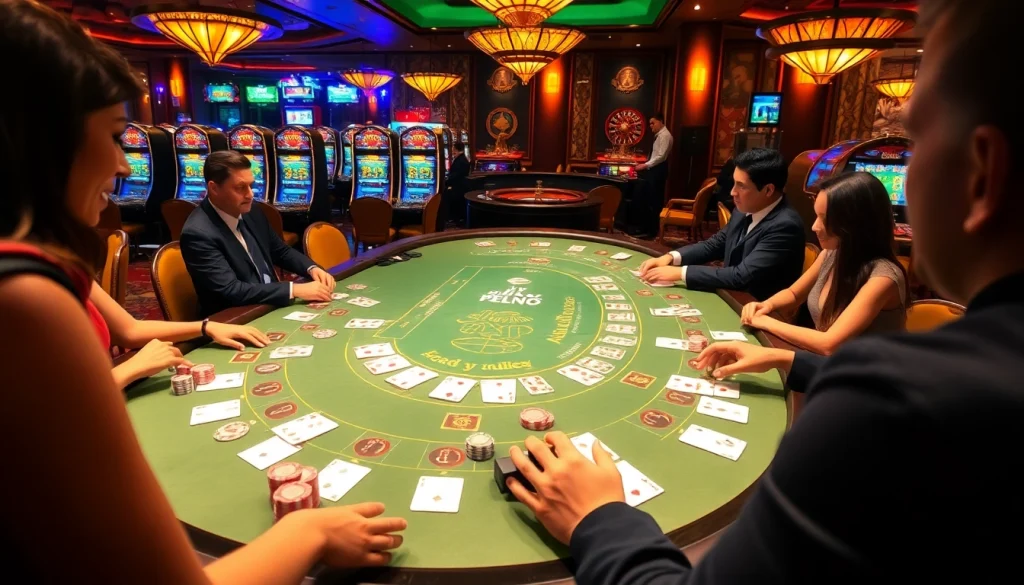 Dewacasino features vibrant casino action with engaging players at a sophisticated blackjack table.
