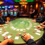 Dewacasino features vibrant casino action with engaging players at a sophisticated blackjack table.