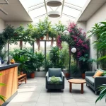 Cannabis Club Lloret De Mar interior with welcoming reception and vibrant plants.
