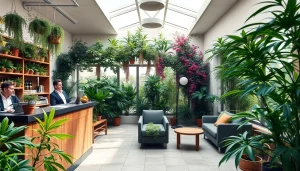 Cannabis Club Lloret De Mar interior with welcoming reception and vibrant plants.