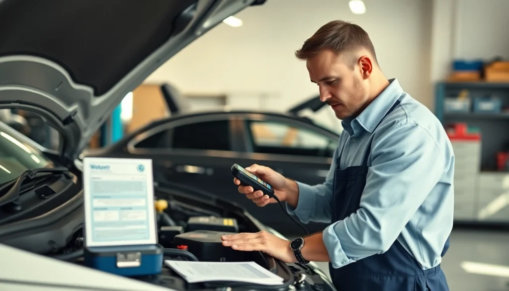 Examine if an extended auto warranty worth it for a used car by a mechanic in a workshop.