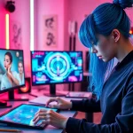 Artist creating innovative nsfw ai images in a vibrant digital studio