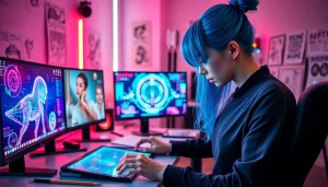 Artist creating innovative nsfw ai images in a vibrant digital studio