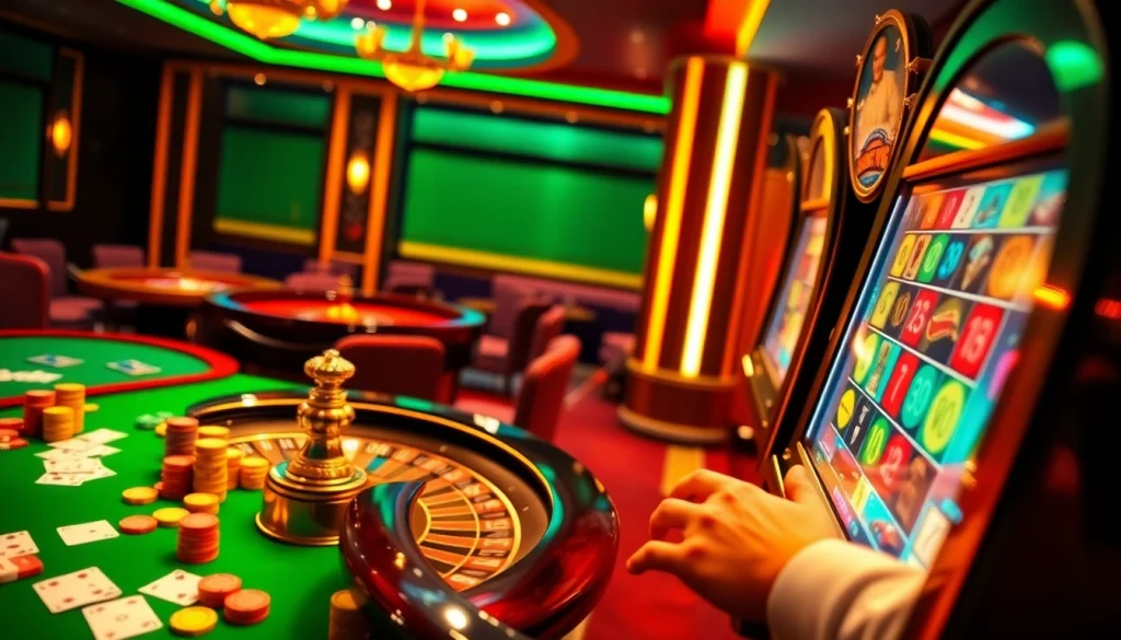 Experience the excitement of 98win đăng nhập at a luxurious casino with engaging gaming tables and vibrant atmosphere.