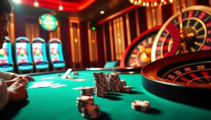 Win big at https://rr888.in.net/ with a vibrant casino scene showcasing poker and slot machines.