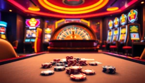 Engage with the thrilling atmosphere at https://sa88.it.com/ featuring table games, poker chips, and a spinning roulette wheel.