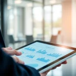 Visualizing Core Banking Integration for Lending Platforms through a finance professional analyzing digital data.