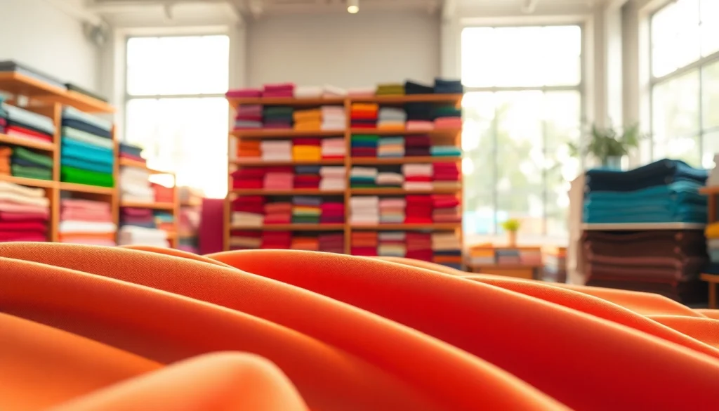 Bekijk de kleurrijke texturen van poplin stof in een goed verlichte showroom.