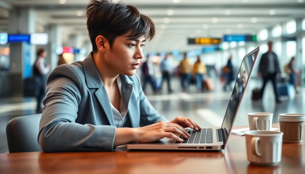 Complete the uk eta online application with focus and efficiency in an airport setting.
