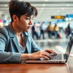 Complete the uk eta online application with focus and efficiency in an airport setting.